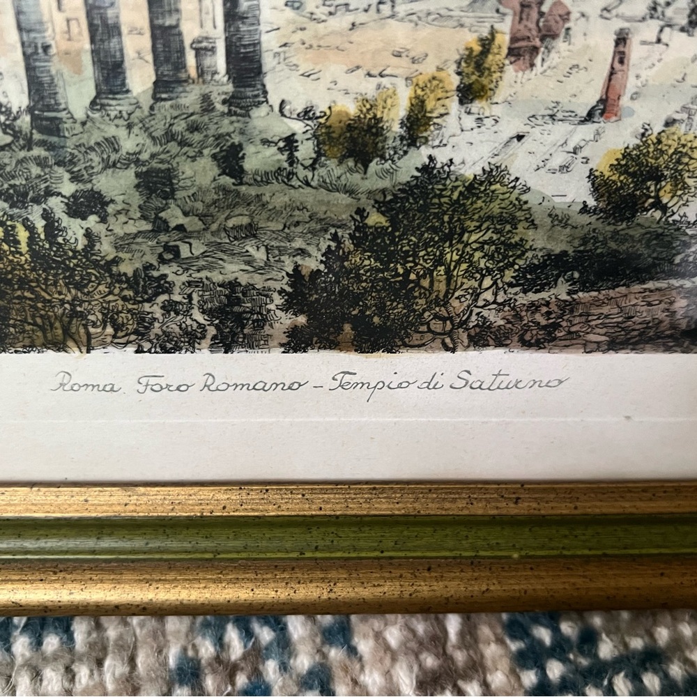Chic Vintage Florentine Framed  Italian Print Roman Temple of Saturn - Picture 8 of 8